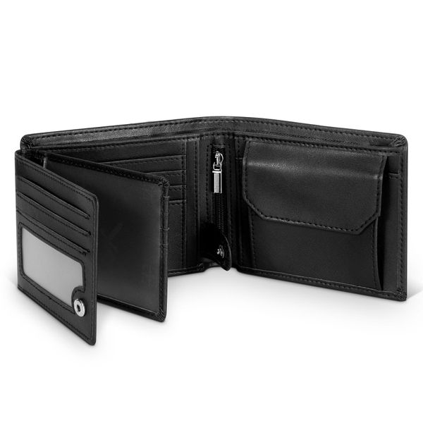 TEEHON Geldbörse Herren Slim Wallet RFID Blocking Mikrofaser Portmonee Herren mit 13 Kartenetui, Ausweisfenster, Geldscheinfächern, Reißverschlussfach, Geldscheinklammer, mit Geschenkbox - Schwarz