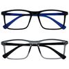 OPULIZE Ink Reading Glasses 2 Pack Large Rectangular Frame Black Transparent Grey Spring Hinges Scratch Resistant Mens Womens RR4-17 +2.00