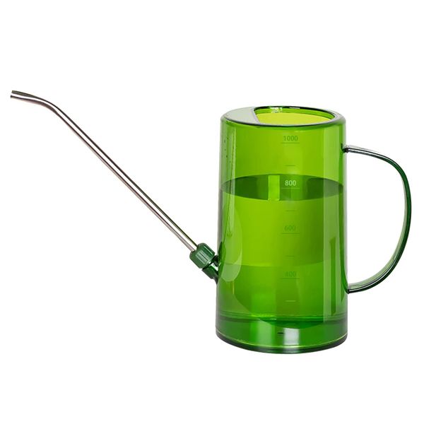 Vaupan Watering Can for Indoor Plants with Long Spout Stainless Steel, 1L/34oz Clear Measurable Scale Small Watering Can for Outdoor Plants Gardening Hanging Plants Succulents Flowers(Green)