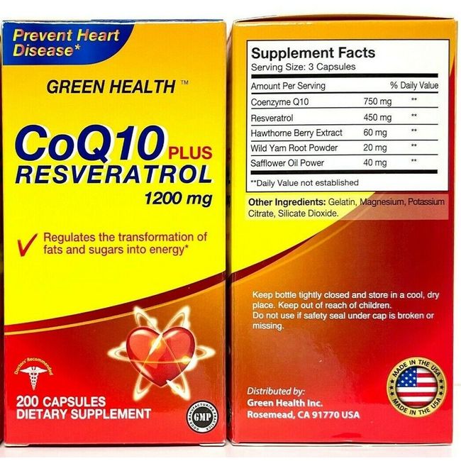 750 mg Co Q10 Plus Resveratrol 2 Bottles promotes Heart Health Exp 12-26 USA