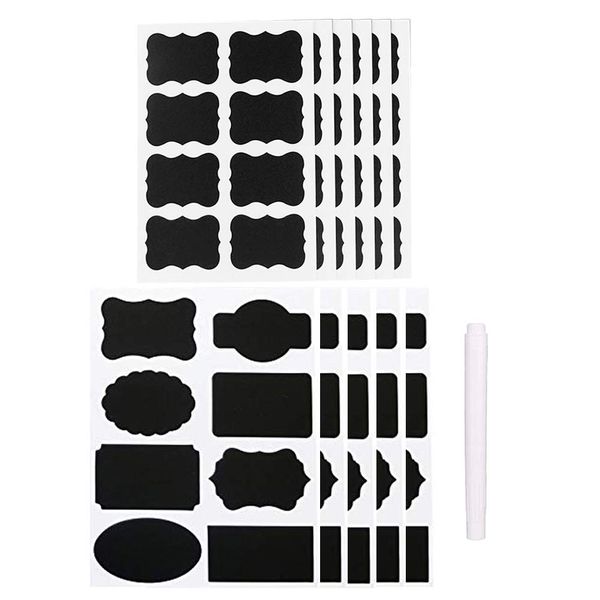 Lansonee Chalkboard Labels, 80 in Pack Waterproof Chalkboard Stickers Reusable Blackboard Sticker Kit with a White Chalk Pens for Kitchen Organize, Jars, Canisters, Kilner Jars, Scrapbooking