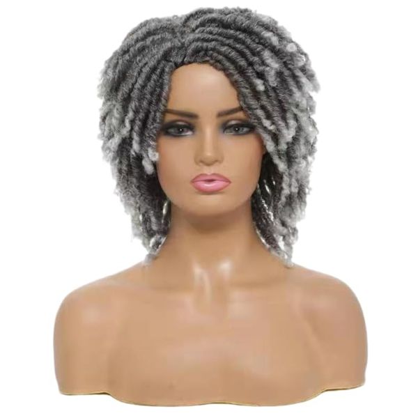 Black Women Men Short Dread Hair Wig Synthetic Wig Afro Curly Wig Party Daily Replacement Man Wigs (Gray)