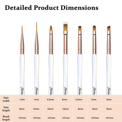 Pennelli per unghie 7 pezzi Hechunzi pennelli per nail art Set di pennelli professionali per nail design con sfumate Pennello per unghie in gel e pennello per gel costruttore per DIY e saloni