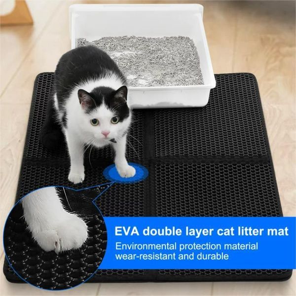 Pet Cat Litter Mat Trapping Honeycomb Double Layer Design Waterproof 24x32in