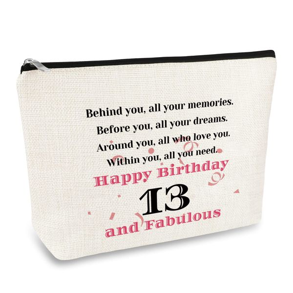 13th Gifts for Girls 13th Birthday Gifts Makeup Bag for Her 13 Year Old Girl Gifts Birthday Gifts for 13 Year Old Girls 2009 Birthday Gifts for Friend Daughter Sister Niece Cosmetic Bag Travel Pouch