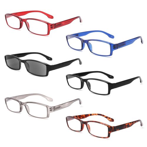 BOSAIL 6 Pack Reading Glasses Blue Light Blocking Rectangle Frames with Spring Hinges, Anti Glare UV Eyestrain,Computer Readers Men Women 2.75
