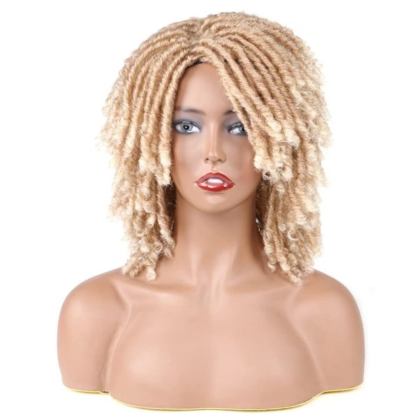 YADIRF Black Women Men Short Dreadlock Wig Synthetic Wigs Afro Curly Wig For Daily Party Use (Blonde)