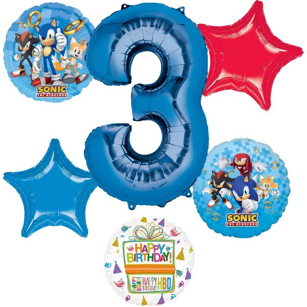 Anagram Sonic 3rd Birthday Party Supplies Video Gamers Hedgehog Foil Balloon Bouquet Decorations 6pc