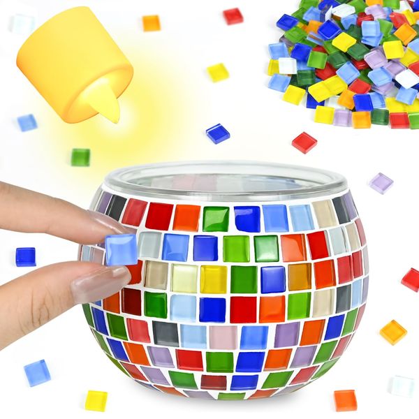 Ulikey Glasmosaik Kerzenhalter Kit, Mosaik Lampe Basteln, DIY Mosaik Kunst und Bastelset für Kinder Erwachsene, Kerzenhalter Dekoration Beleuchtung, Lustige Geschenk Mädchen Handgefertigte Kunstwerke