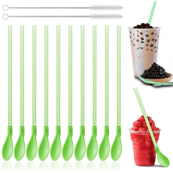 XINGXINLIAN 10 Stück Trinkhalm Löffel, Strohhalm mit Löffel, Trinkhalme Wiederverwendbar, Löffelstrohhalme für Smoothie, Milchshake, Cocktails und Heiße Getränke, Mehrfarbig