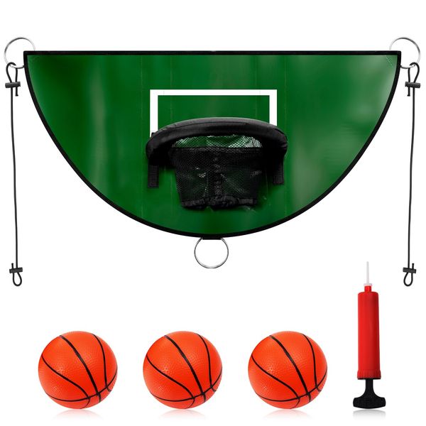 Trampoline Basketball Hoop, Breakaway Rim for Dunking Trampoline Basketball Attachment Goal with Mini Basketballs and Net Trampoline Accessory for Kids Adults Basketball Lovers Indoor Outdoor Use