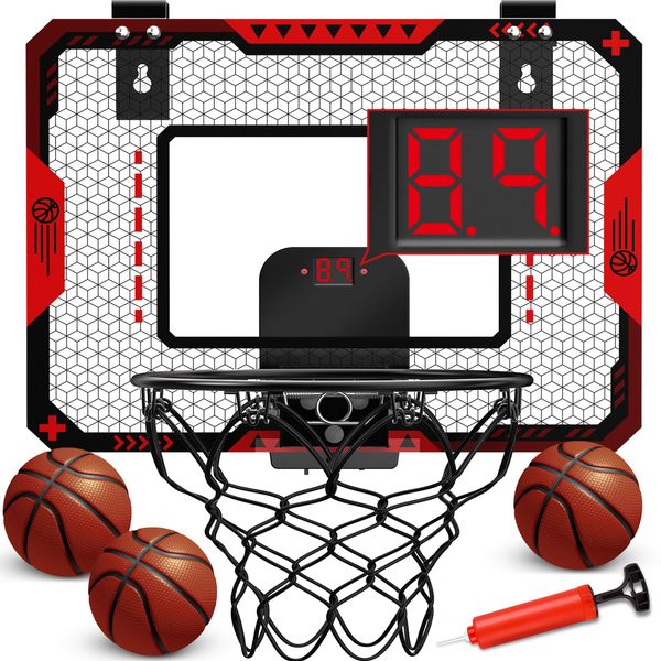 Basketball Hoop Indoor for 5 6 7 8 9 10+ Year Old Boys Kids, Mini Basketball Hoop with Electronic Scoreboard Over The Door, Sport Toys Birthday Gift