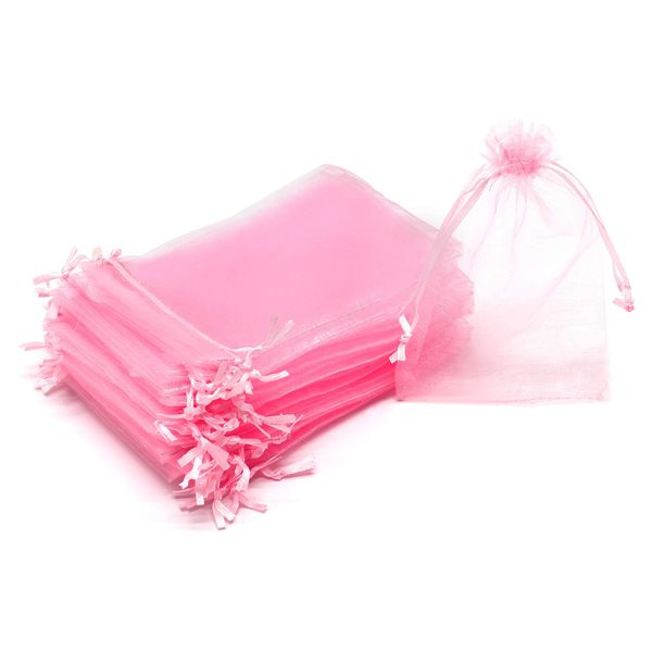 Dealglad 100pcs Drawstring Organza Jewelry Candy Pouch Party Wedding Favor Gift Bags (5x7, Pink)