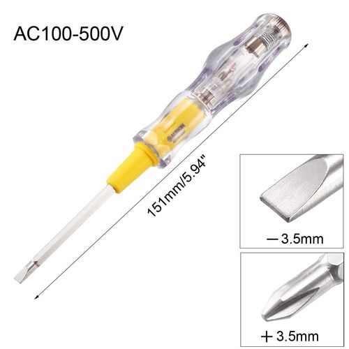 uxcell Voltage Test Driver Voltage Tester AC 100-500V with 3.5mm Slot Phillips Screwdriver for Circuit Testing Clear and Yellow Length 151mm