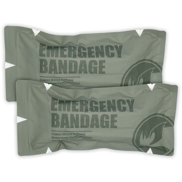 RHINO RESCUE 6" Emergency Bandage, Compression Trauma Wound Dressing, Medical Sterile Vacuum Sealed, Combat Tactical First Aid Kit IFAK Supplies, 2 Count