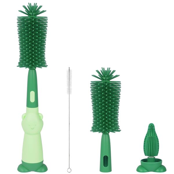 Vicloon Baby Bottle Brush, 3 in 1 Silicone Bottle and Teat Cleaning Brush, Straw Cleaner, Bottle Cleaner Brush for Cleaning, Baby Bottles Brushes Cleaner Set (Green)