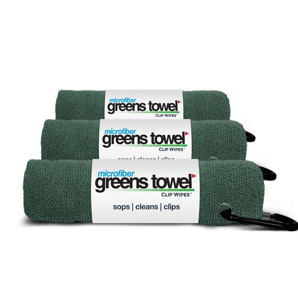 Greens Towel Forest Green 3 Pack Golf Towel Set for Golf Bags with Clip, Plush Microfiber Nap Fabric, 16x16, The Original (Pine Forest)