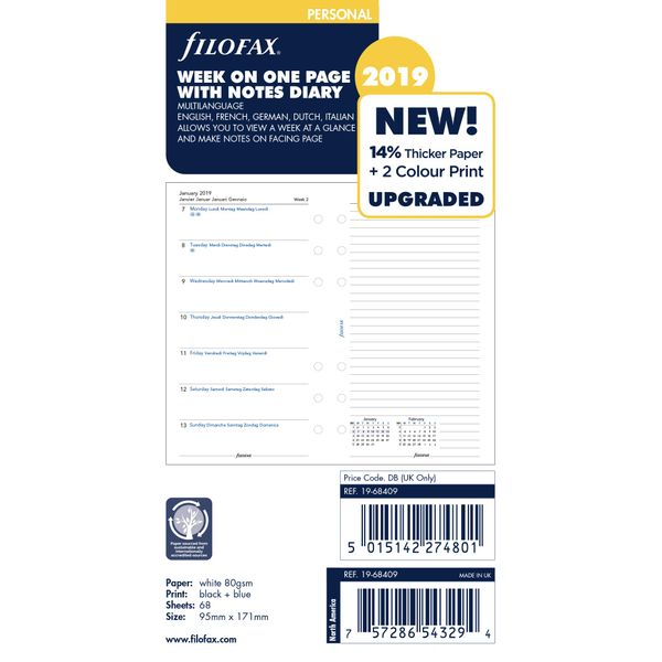 Filofax 19-68409 Terminplaner für 2019 mit Notizen.