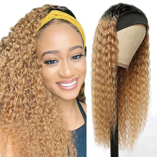 muaowig 1b27 Curly Wave Headband Wig Human hair wigs for women no lace wig 24 inch