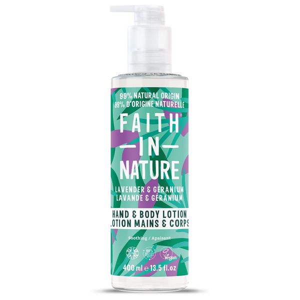 Faith In Nature Natürliche Lavendel-Geranien-Lotion für Hände und Körper, beruhigend, Vegan und Frei von Tierversuchen, Ohne SLS Oder Parabene, 400ml