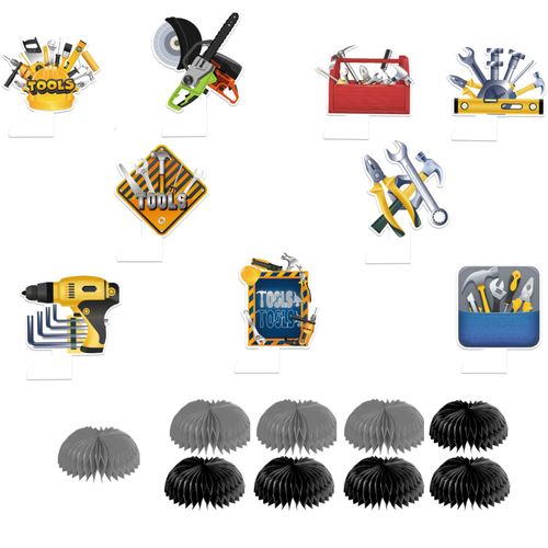 9 PCS Tools Honeycomb Centerpieces Tools Table Decorations Table Topper for Tools Party Decorations Birthday Party Supplies