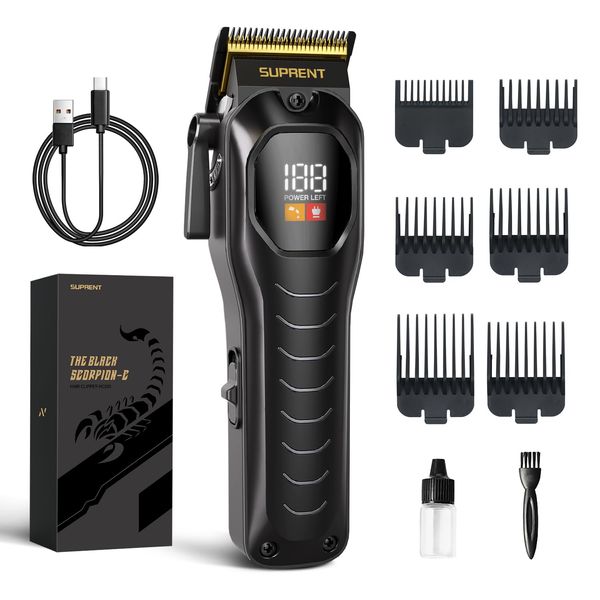 SUPRENT Hair Clipper Men-Rechargeable Hair Cutting Kits with LED Display, Cordless Hair Clippers for Men Home Use & Barbers (Black)