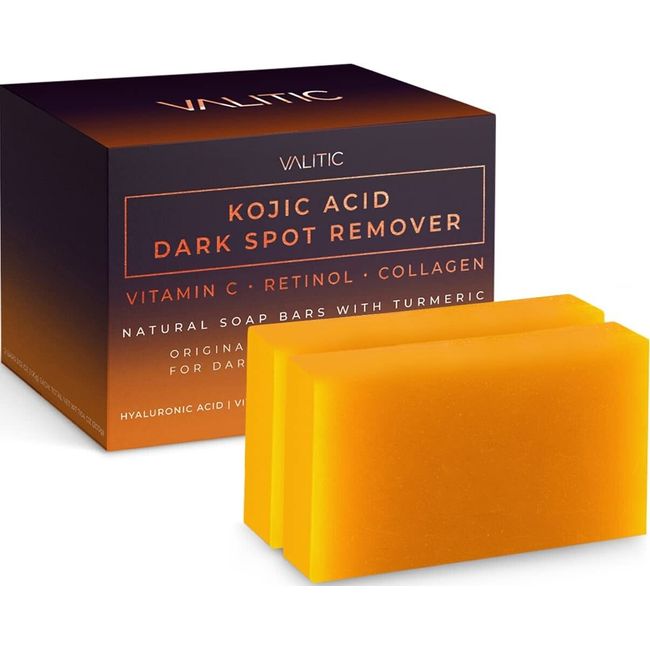 VALITIC Kojic Acid Dark Spot Soap Bars: Vitamin C, Retinol, Collagen (2-Pack)