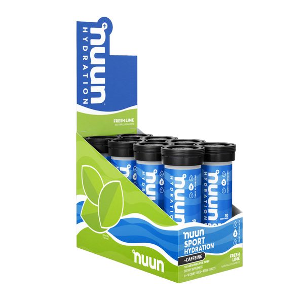 Nuun Sport + Caffeine Electrolyte Tablets for Proactive Hydration, Fresh Lime, 8 Pack (80 Servings)