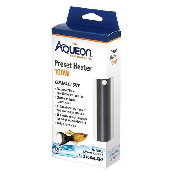 Aqueon 100 Watt Preset Aquarium Heater for 30 Gallon Fish Tank 78 Degrees