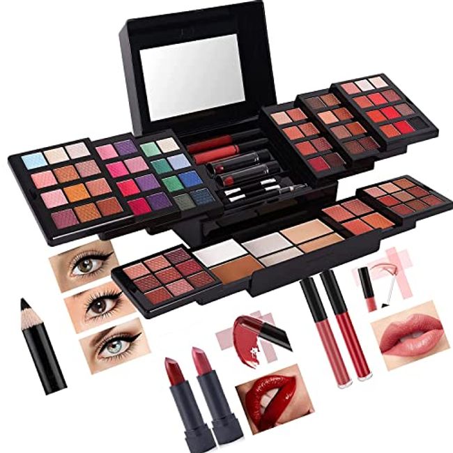 [Lime] MISS ROSE M 190 Colors Cosmetic Makeup Plane Set Kit Combination Women's Professional Full Desk Eyeshadow/Facial Blusher/Eyebrow Powder/Eyeliner Pencil/Mirror Included