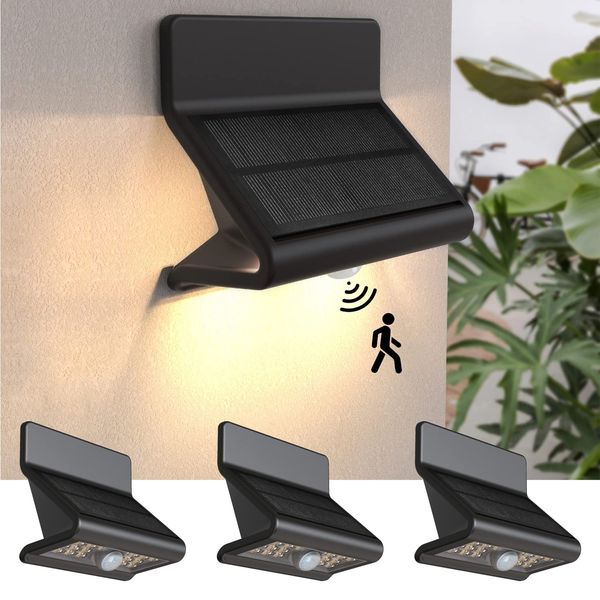 AURAXY Motion Sensor Outdoor Lights, Solar Wall Light with Optical Lens and 3 Modes Lights, Battery Motion Sensor Security Lights, IP44 Waterproof Solar Lights Outdoor for Garden Patio Yard (4 Pack)