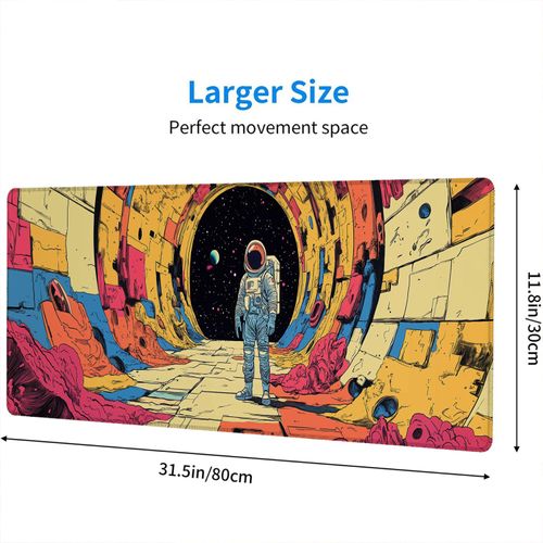 Anime Futuristic Spaceship Desk Pad Mouse Pad 31.5 x 11.8 Inch Strange Planet Cosmic Adventure Mousepad Extended Large Laptop Keyboard Non-Slip Rubber Base with Stitched Edges for Home