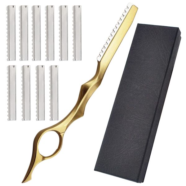 Professional Paint Stainless Steel Feather Cut Hairdressing Razor (gold)