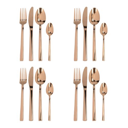 Mikasa Diseno Copper Cutlery Set, Polished Stainless Steel, Knives, Forks, Spoons, Teaspoons, Dishwasher Safe, 16pc Set for 4
