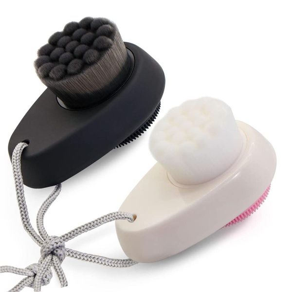 Facial Cleansing Brushes,face Brush,face Cleansing Brush,Double Sided Face Scrubber for Deep Cleansing and Exfoliation, Soft Bristles Wash Brush and Silicone Exfoliating (Black-White)