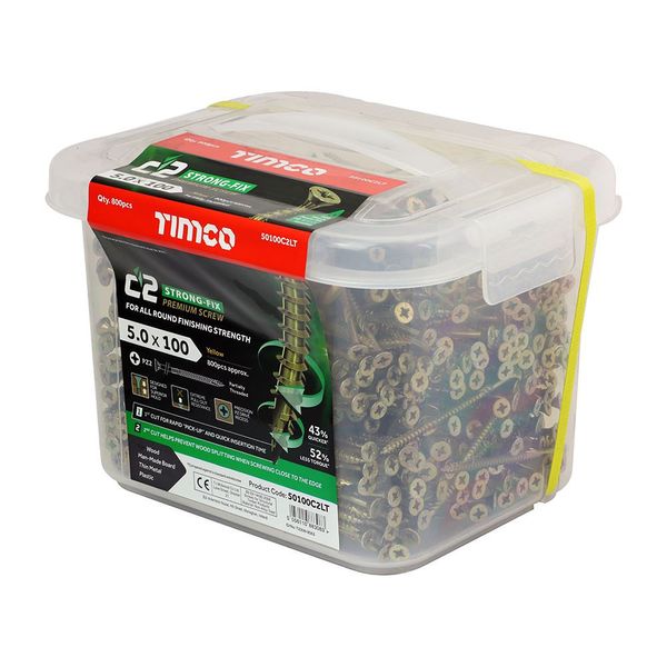 Timco - C2 Strong-Fix Multi-Purpose Premium Screws - Yellow (5.0x100 - 800 Pcs)