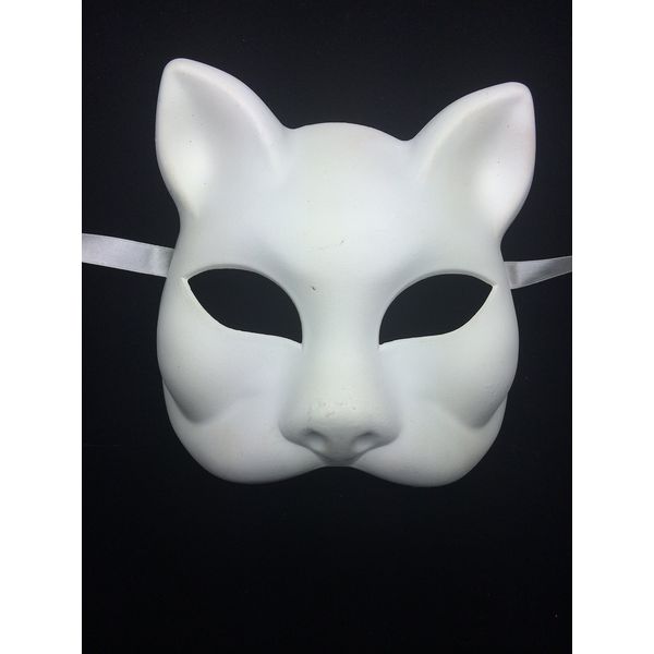 White Paper Mache Cat Mask Laser Cut Venetian Halloween Masquerade Mask Costume Extravagant Cat Inspired Mask