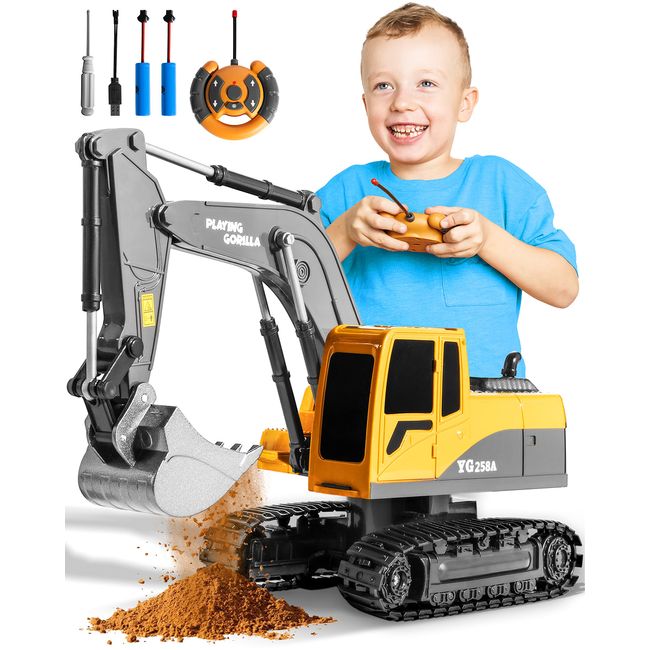 Remote Control Excavator Toys for Boys with Extra Rechargeable Batteries for Long Lasting Fun - 1:24 Scale Excavator RC Construction Vehicle Toys - Realistic Construction Toys - Best Gift for Kids 3-7