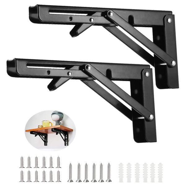 Set of 2 Shelf Brackets, L-Shaped, Shelf Support, Bracket, Folding, Iron, Hardware, Load Capacity: 110.2 lbs (50 kg), 7.9 inches (20 cm)