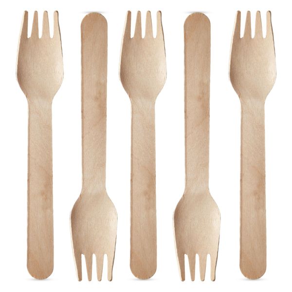 Chef Royale 100 Disposable Wooden Forks - Eco Friendly Spoons Set - Biodegradable and Compostable Bamboo Wooden Cutlery Set for Christmas Parties Picnics,Weddings,Office (100 Wooden Forks)