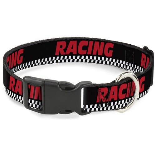 Buckle-Down 18-32" Racing with Checker Black/White/Red Plastic Clip Collar, Wide Large