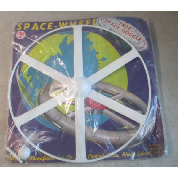 VINTAGE MIP MERIT SPACE WHEEL FLYING DISC THROWING BOOMERANG TOY & SPACE GOGGLE