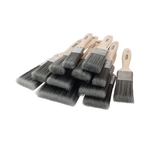 ProDec Decorator's Dozen 12 Piece Synthetic Paint Brush Set for a Smooth Finish Painting with Emulsion, Gloss, Satin Paints on Walls, Ceilings, Wood, Metal - 2x 1, 5x 1.5, 4x 2, 1x 3 inch