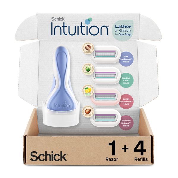 INTUITION Schick Razors for Women Variety Pack with 1 Razor Handle & 4 Intuition Razor Blades Refill | Shaving Kit Women, Girls Shaving Kit Beginners, Razor Gift Set for Women, Razor Starter Kit