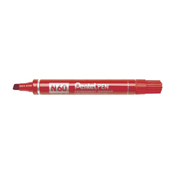 Pentel N60 Permanent Marker Chisel Tip with Aluminium Barrel Waterproof Ink - Red