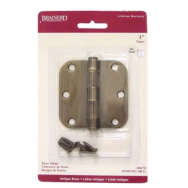 (12 Pack) 3" Hinge 5/8" Radius Round Corner Antique Brass