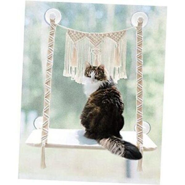 Cat Window Perch Macrame Cat Hammock Boho Wall Mounted Pet Resting Seat Bed