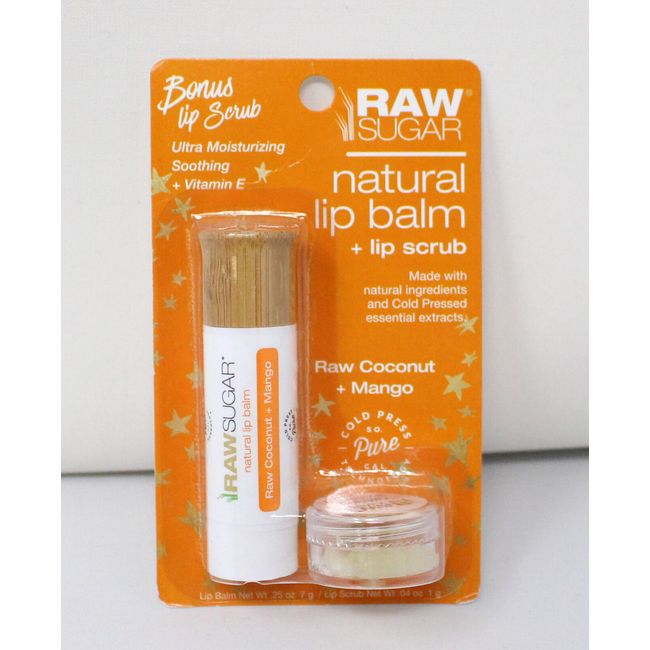 Raw Sugar Natural Lip Balm + Lip Scrub Raw Coconut + Mango Set