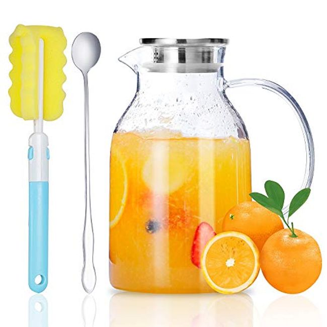 glass carafe with lid, drink pitcher and plastic carafe lid for