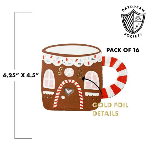 Daydream Society Baking Spirits Bright - Large Napkins - Gingerbread House Mug Pattern - Large Napkins in Pastel Colors - Pack of 16 Napkins - For Birthdays, Holidays and more